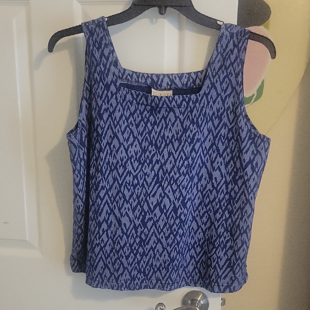 Icantoo SzLg 100% Cotton Chic Blue Patterned Sleeveless Tank Top
